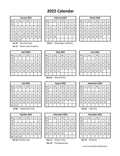 Vertical Printable Calendar 2022
